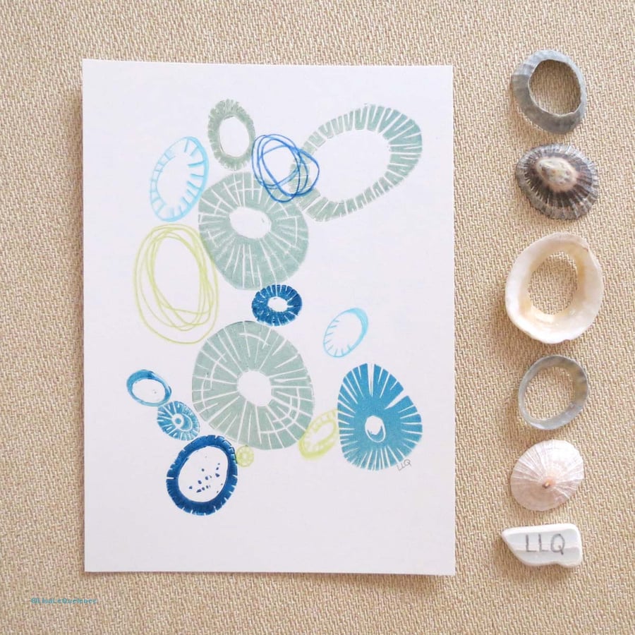 OOAK mixed media contemporary retro seaside inspired limpet shell picture