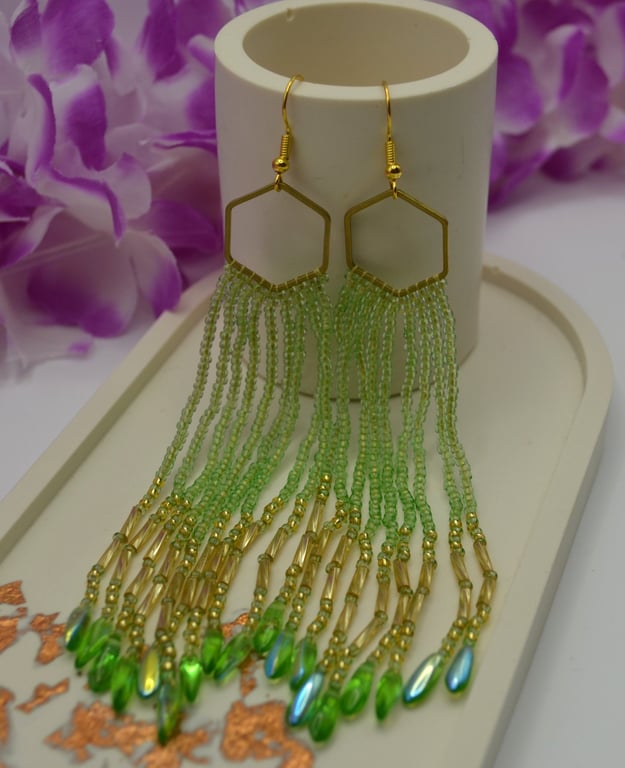 Summer Shimmer Beaded Tassel Earrings