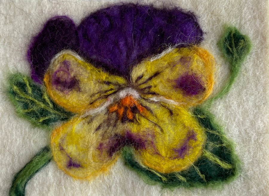 Hand felted Pansy Textile Artwork 