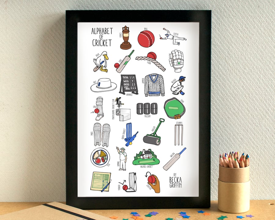Cricket Alphabet Art Print