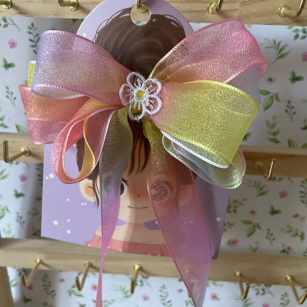 Back to School Hair Bow – Cute & Fun Hair Clip beautiful shimmery ribbon. 