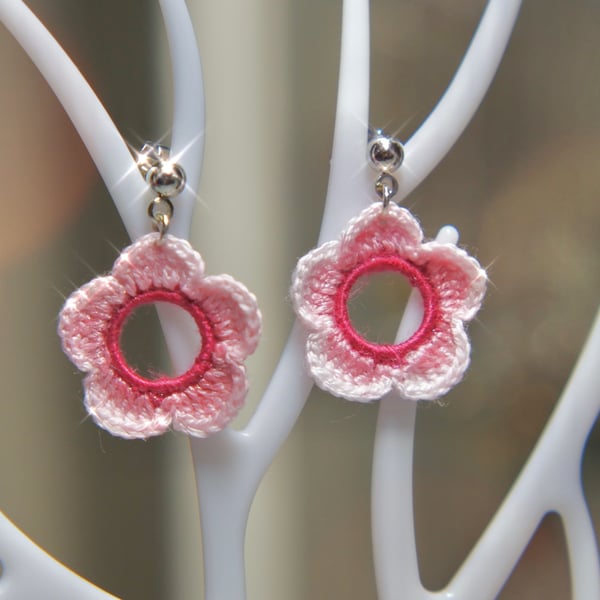 Microcrochet Pink Florals Earrings 