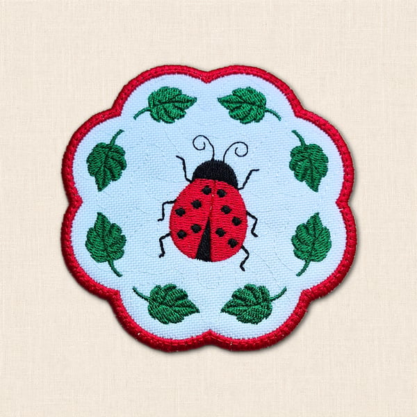 Ladybird Candle Coaster - Embroidered Garden Home Decor