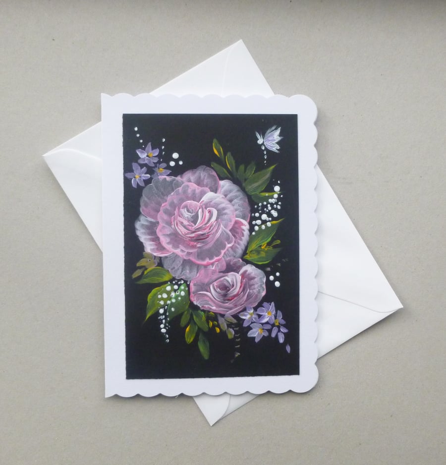 hand painted blank greetings card ( ref F 752 C7 )