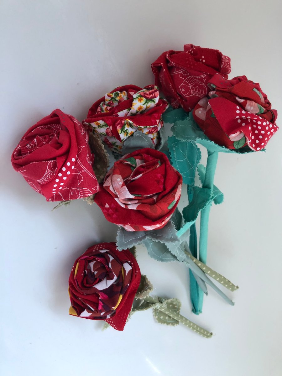 Red Rose - Cotton Rose - Bouquet of 6 - Folksy