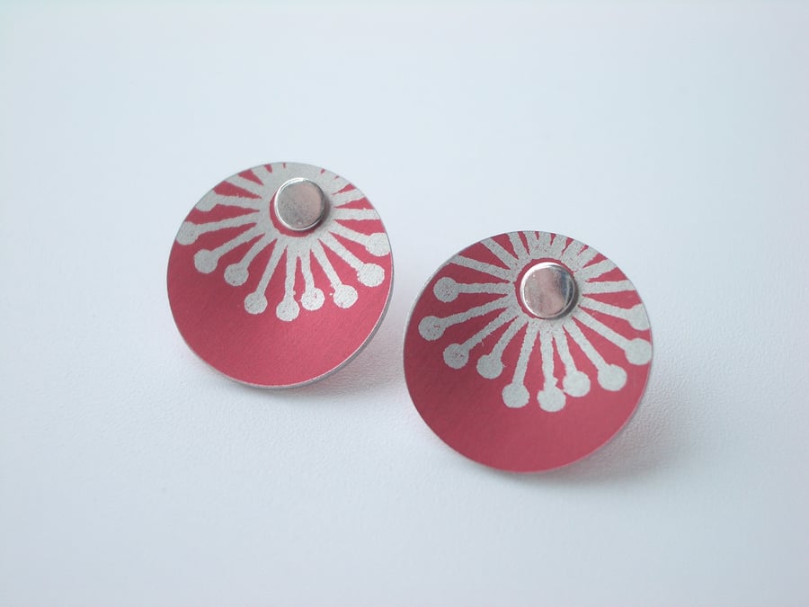 Red studs earrings with starburst print