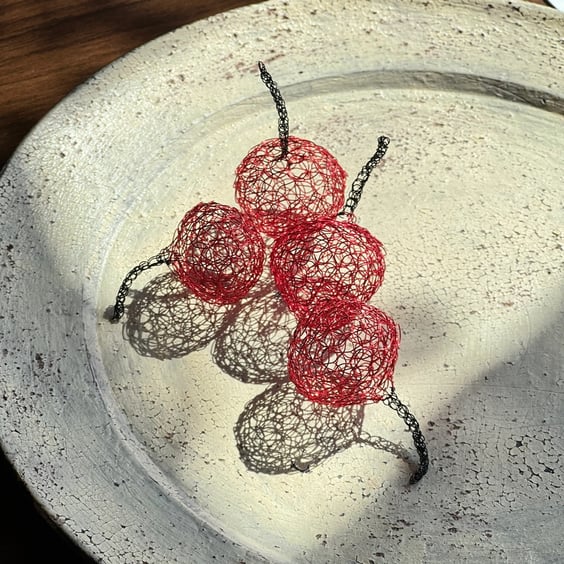 Red cherries copper wire sculptures Christmas tree decoration