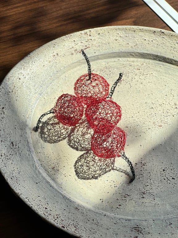 Red cherries copper wire sculptures Christmas tree decoration