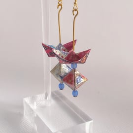 Paper Boat with Diamond Earrings, Origami Earrings, Earrings with Bead