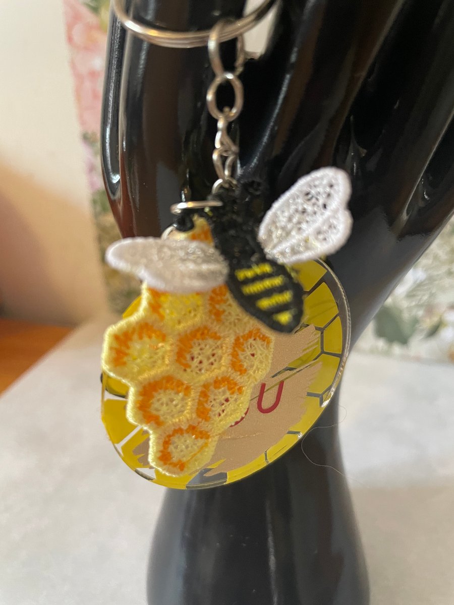 Bee You Keyring mixed media 