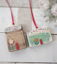 Set of 2 Wooden Floral House Hanging Decorations