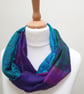 Sari silk double sided infinity scarf. jewel tones,gold braid, purple ,blue