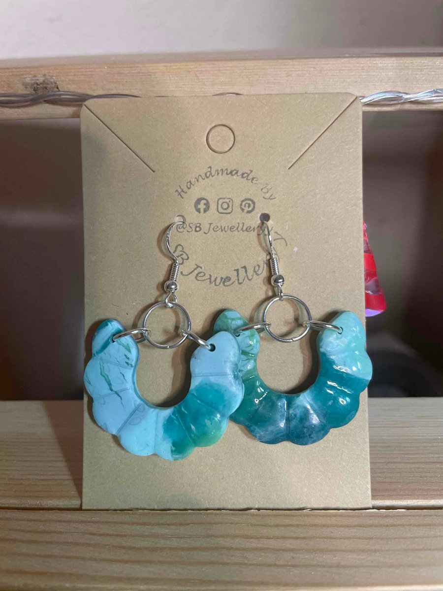 Handmade Polymer Clay Turquoise Dangle Earrings