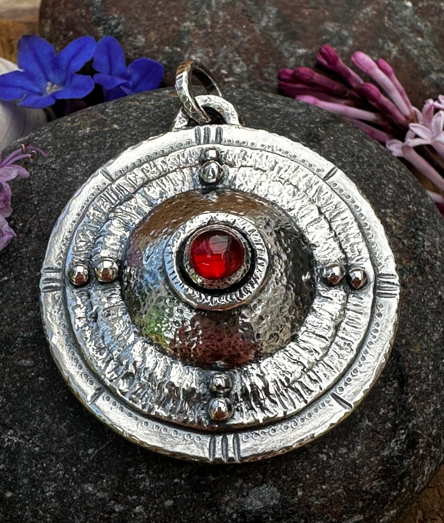 Shield Pendant with Garnet