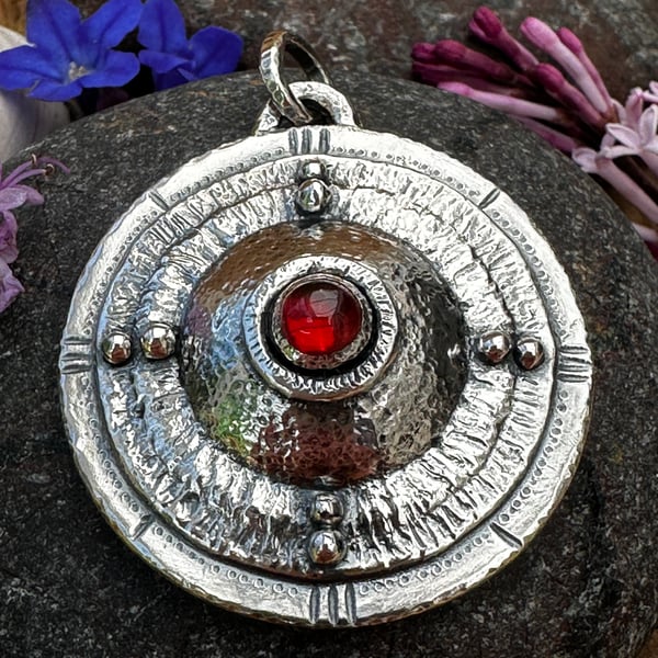 Shield Pendant with Garnet