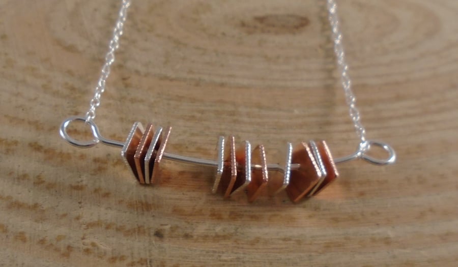 Sterling Silver and Copper Fidget Squares Necklace