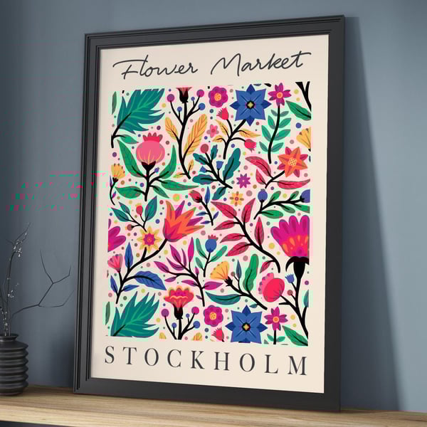 Flower Market Print, Stockholm Flower Art Print, Wall Art, Home decor 