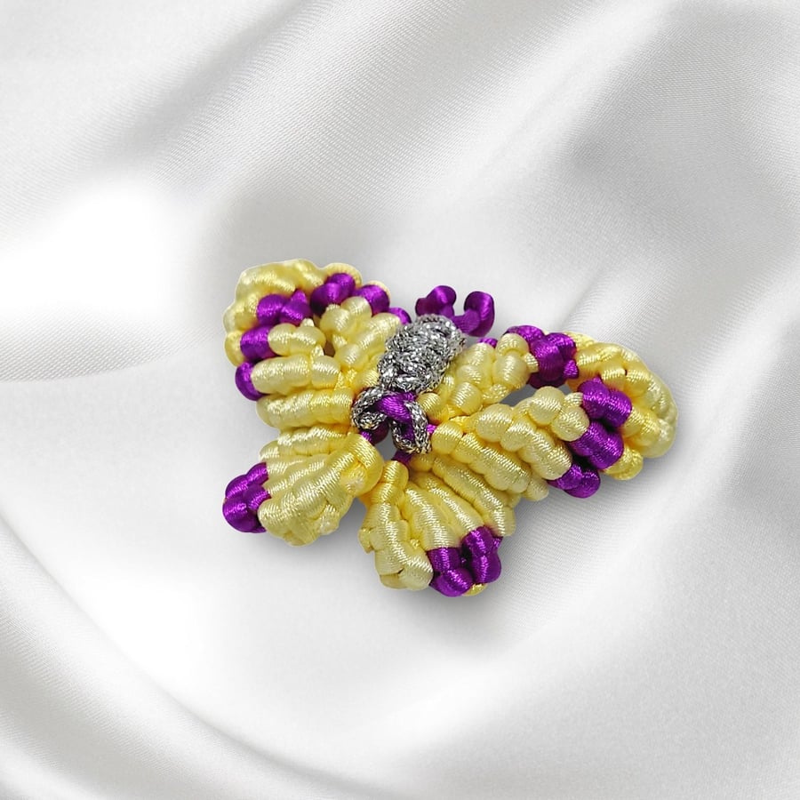 Macrame Butterfly Brooch (White and Purple)