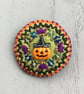 Hand Embroidered Pumpkin Witch Brooch