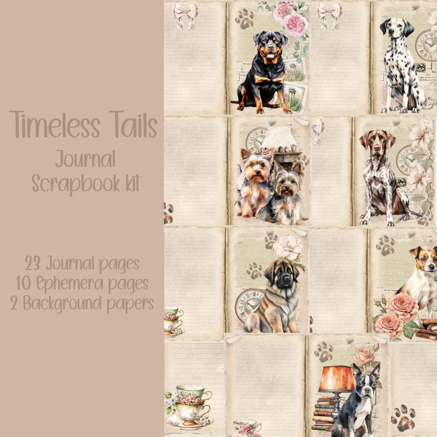 Timeless Tails Scrapbooking, Ephemera, Journal, Digital Download
