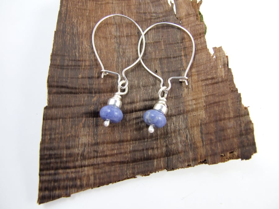 Earrings, Sterling Silver Blue Sodalite Gemstone Dangle