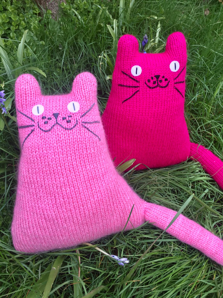 Mohair pink knitted cat cushion,  gift for  a cat lady