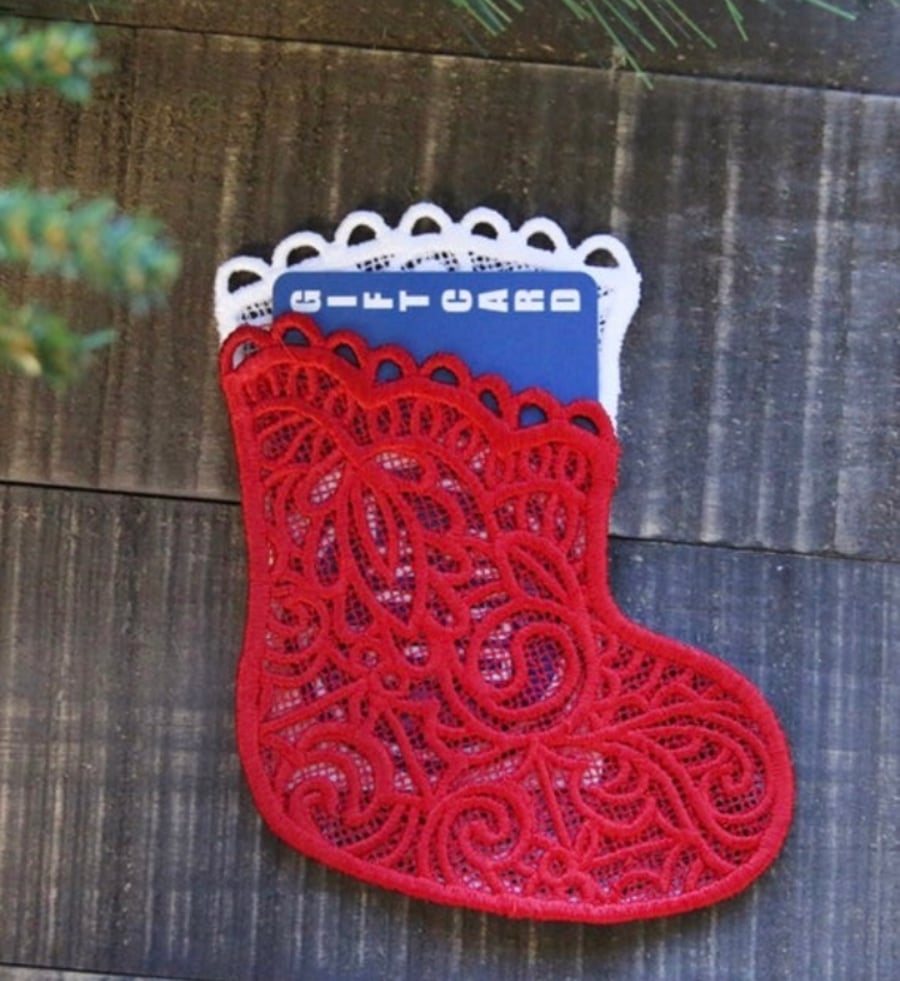 Christmas Gift Card Embroidered Lace Stocking Boot