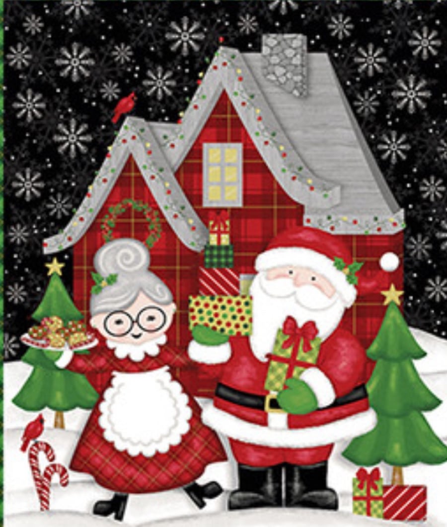 Merry Town Mr and Mrs Santa Fabric Panel by Studio E