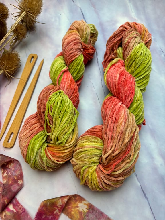 Hand Dyed Cotton Chenille DK Yarn, Baby Plush Knitt Amigurumi Toys Crochet 136