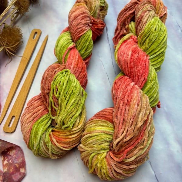 Hand Dyed Cotton Chenille DK Yarn, Baby Plush Knitt Amigurumi Toys Crochet 136