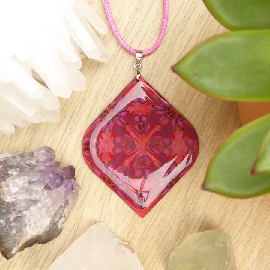 Pink, Purple, Red and Copper Statement Pendant in Polymer Clay