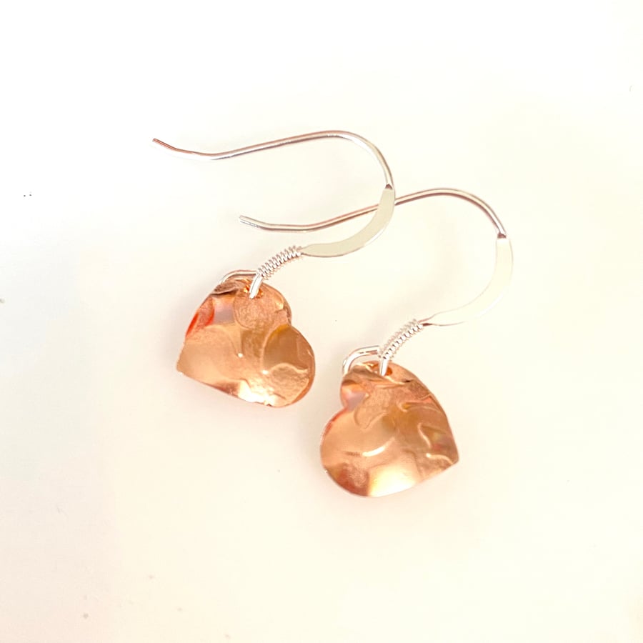 Little Hearts Sterling Silver and Copper Earrings  - Drop Earrings, 