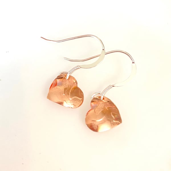 Little Hearts Sterling Silver and Copper Earrings  - Drop Earrings, 