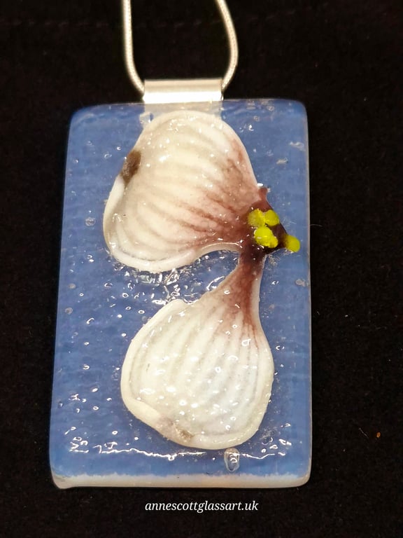 Handmade Fused Glass Botanical Pendant Necklace Pale Dogwood (A)