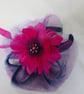 Navy Blue and Raspberry Magenta Flower Tulle & Feather Headband  - Image 7