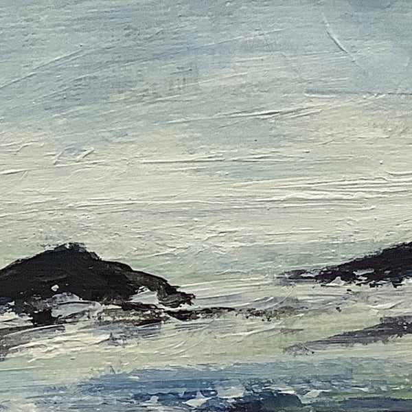 Rocky coast - original acrylic painting. Miniature.