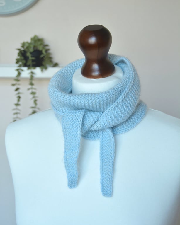 Knitted Scarf Small Triangle Scarflette Harmony Scarf Merino Silk Soft Blue