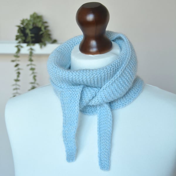 Knitted Scarf Small Triangle Scarflette Harmony Scarf Merino Silk Soft Blue