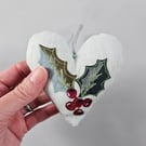 Handmade padded hanging heart, holly, Super Seconds Festival