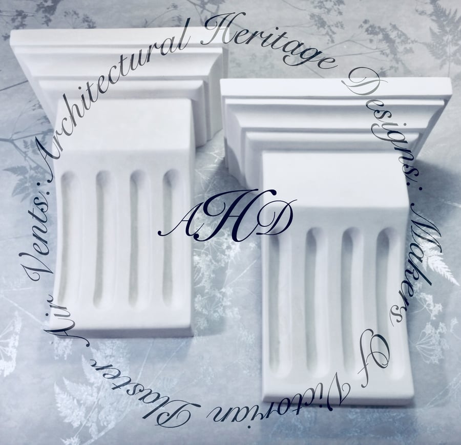 (2)x Handmade Victorian Fluted Plaster Corbels H240mm x W190mm x D110mm