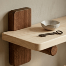 Folating wooden shelves. Japandi Redwood and  Meranti Teak