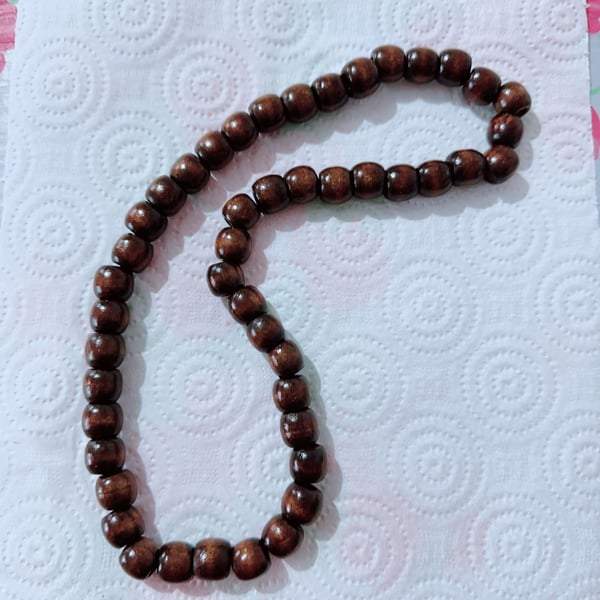 Coconut Brown Wooden Beads Necklace for Men or Women on Elastic Code