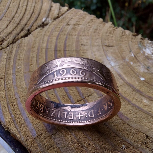 1966 World Cup Year Old Penny Coin Ring UK Size Z and a Half 
