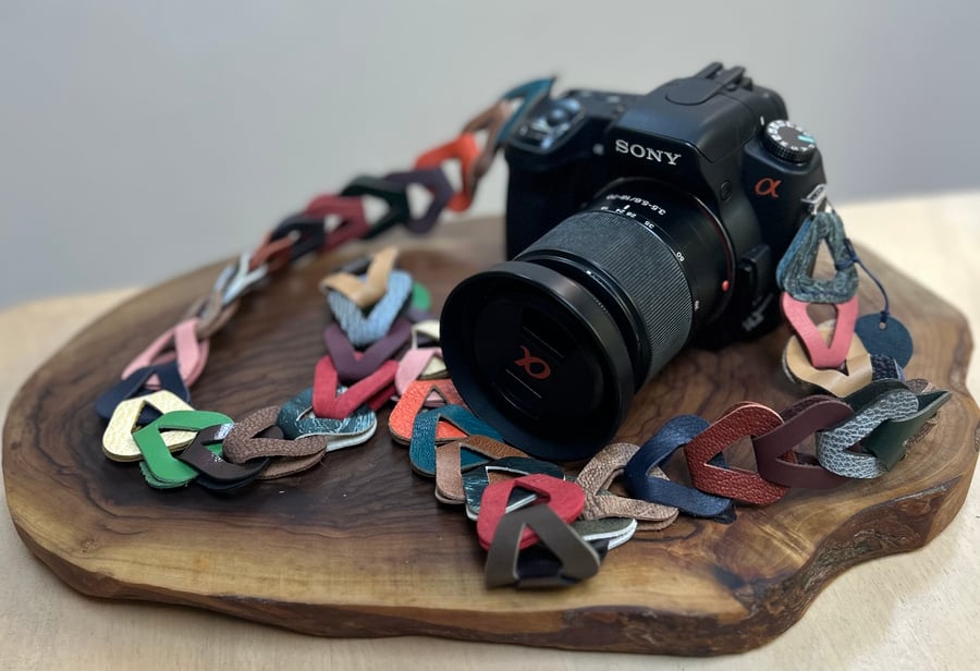 Leather camera neck strap multicoloured 