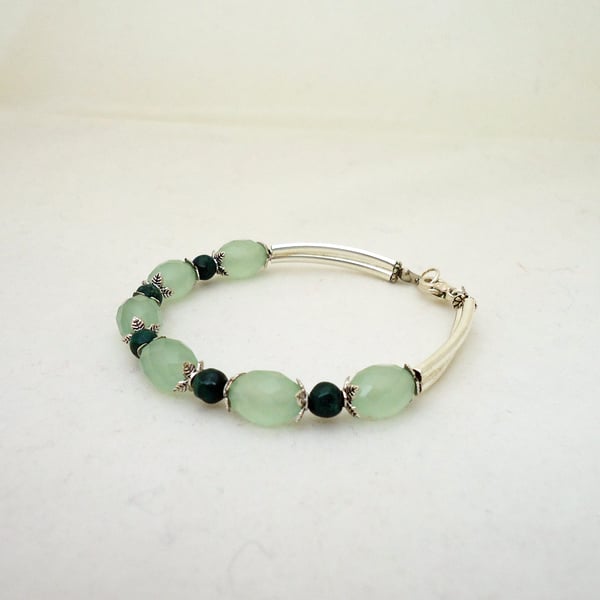 Malachite and Prehnite Bracelet, Gemstone Bracelet, Gemsone Bracelet in Green