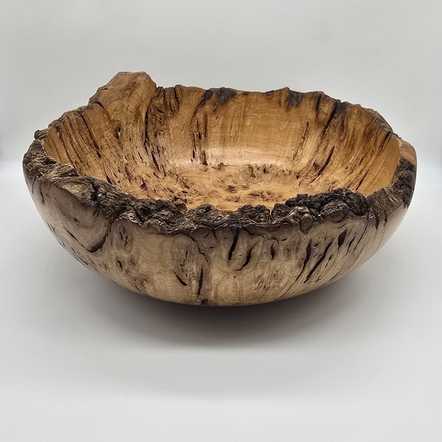 Natural Edge Burr Oak Bowl - Hand Turned - 230mm