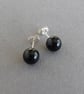 8mm Jet Black Stud Earrings - Simple, Round, Everyday Black Studs - Gifts  - Image 2