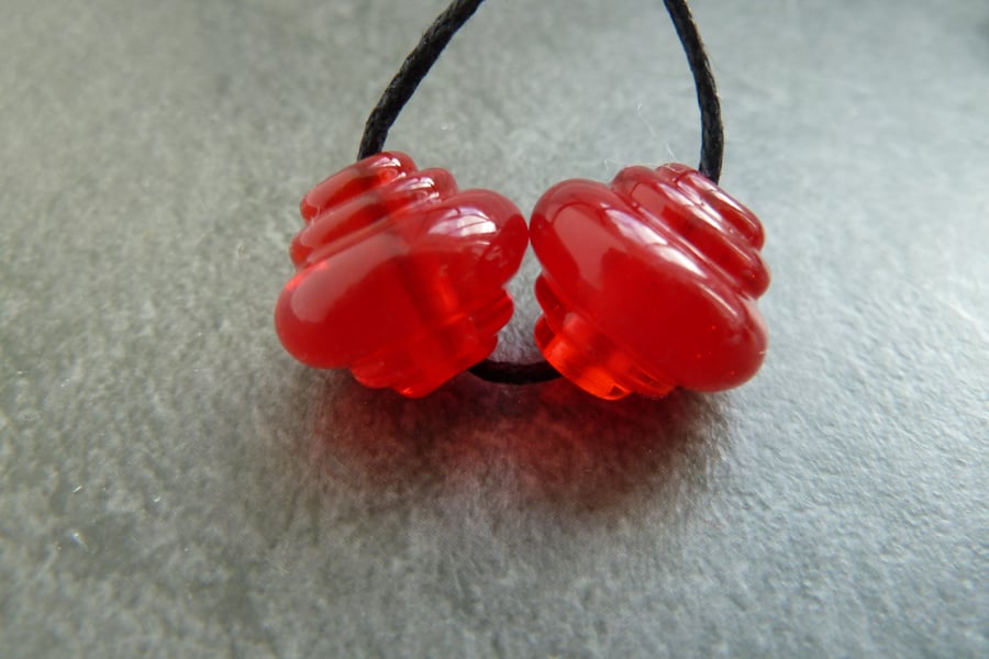 lampwork glass red ornate beads