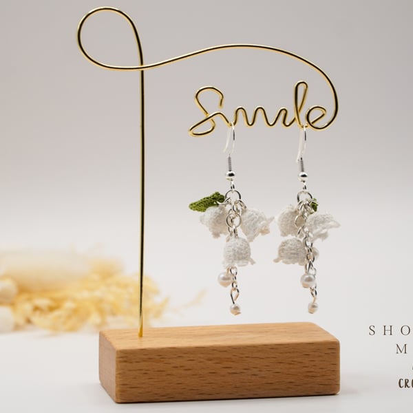 Lily of the valley crochet drop earrings with silver hooks