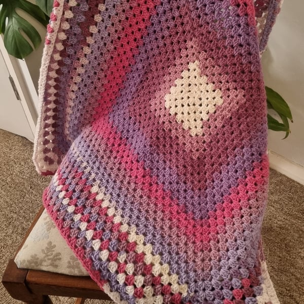Crochet baby blanket, square, granny square design, pink, purple baby gifts